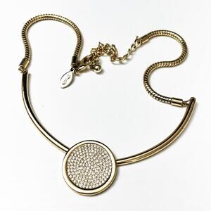 Chico’s Pave Crystal Gold Circle Collar Necklace